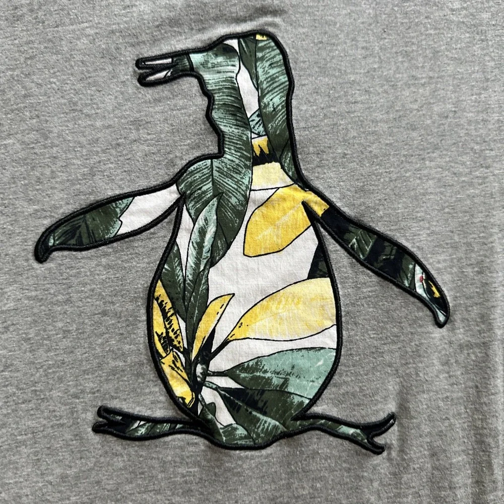 Original Penguin Tee Shirt Mens Gray Short Sleeve Logo Organic Cotton Tropical L